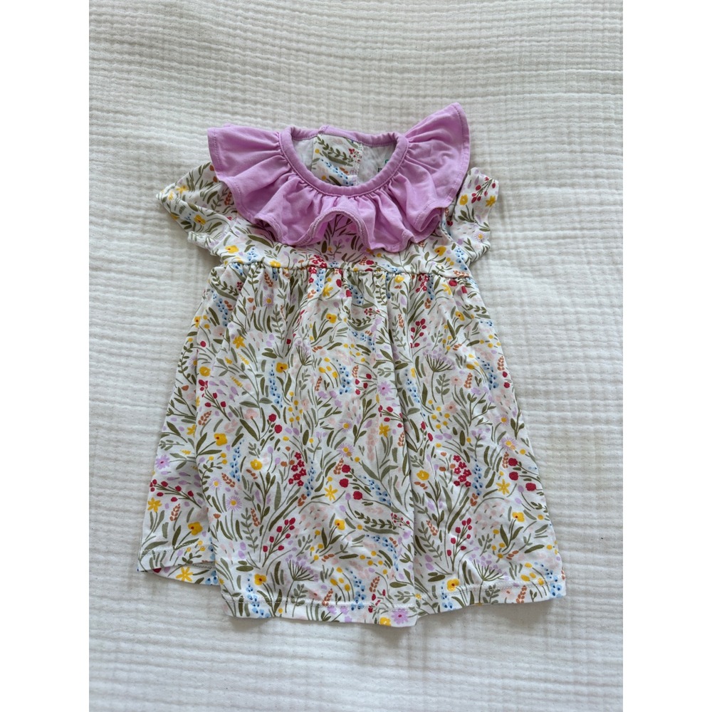 Magnetic Me Dress White Purple Floral Ruffle Eco Friendly Wildflower 0-3 Months